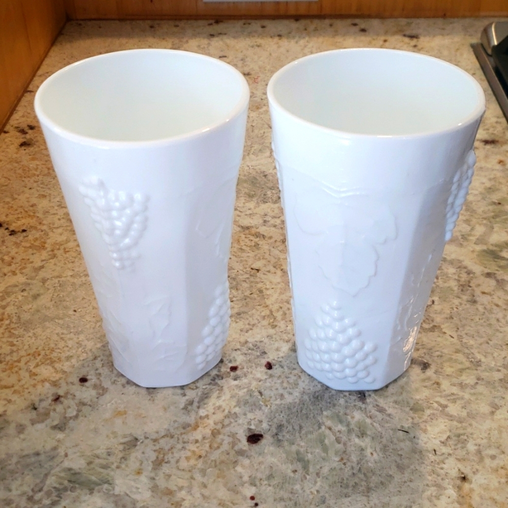 Two Grape Pattern Milk Glass Cups